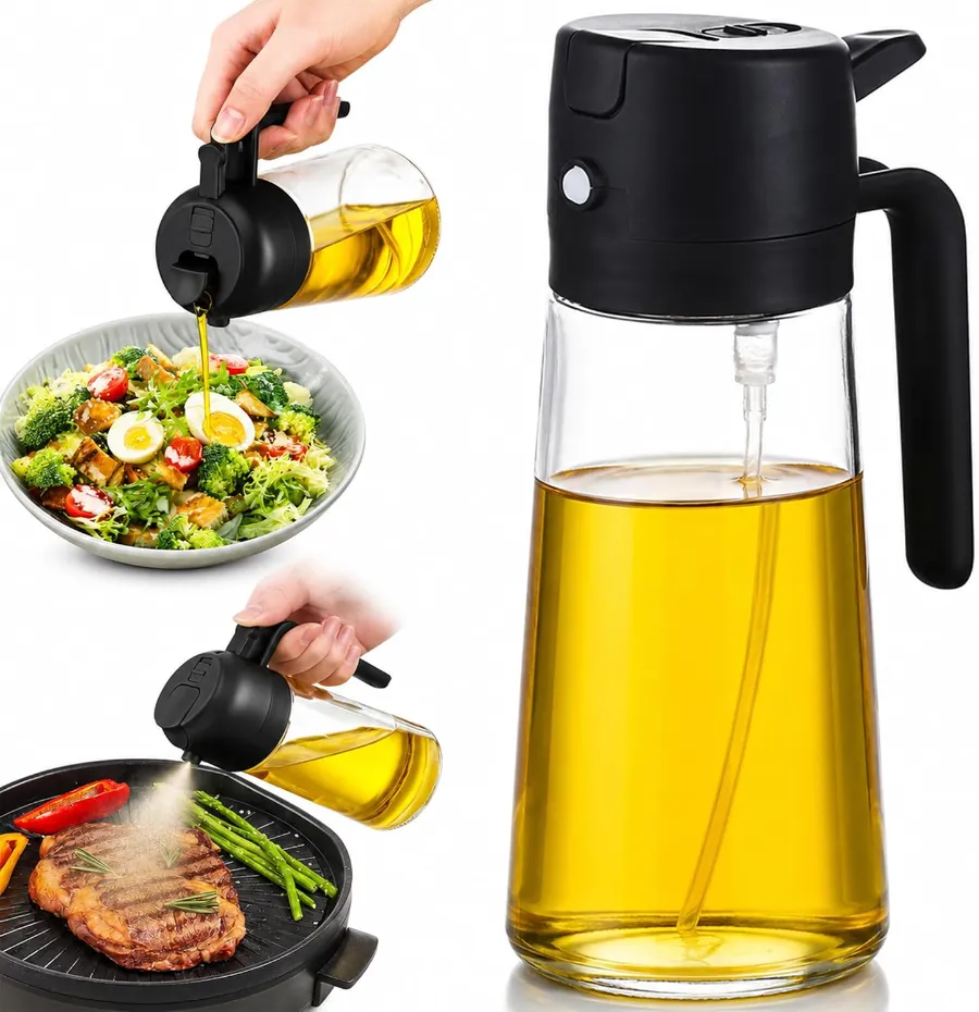 16oz/470ml Olive Oil Sprayer Dispenser Bottle for Cooking, 2 in 1, Black
