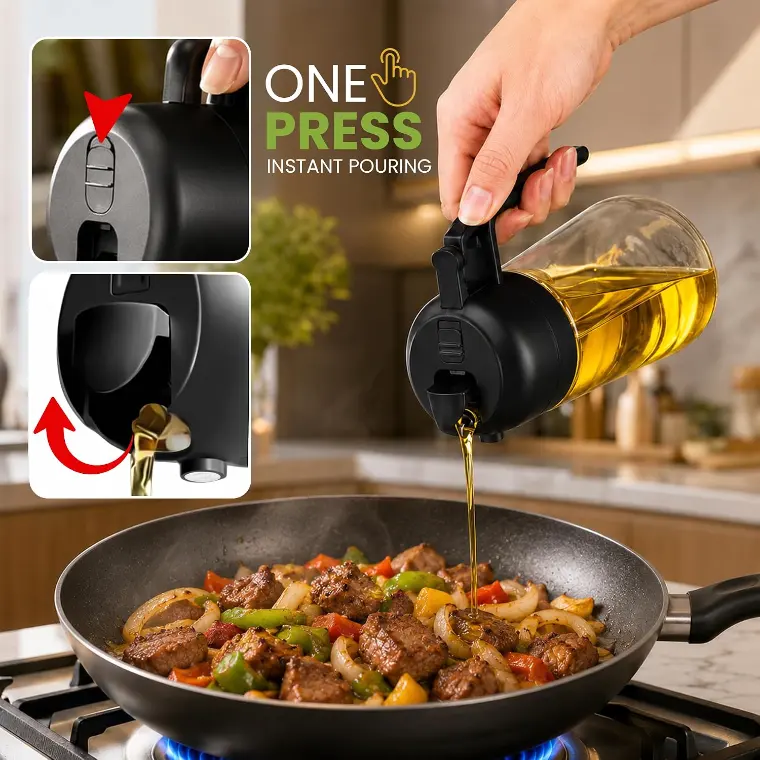 16oz/470ml Olive Oil Sprayer Dispenser Bottle for Cooking, 2 in 1 (Pack of 2) — Air-fryer prep — one bottle for the basket and the food.